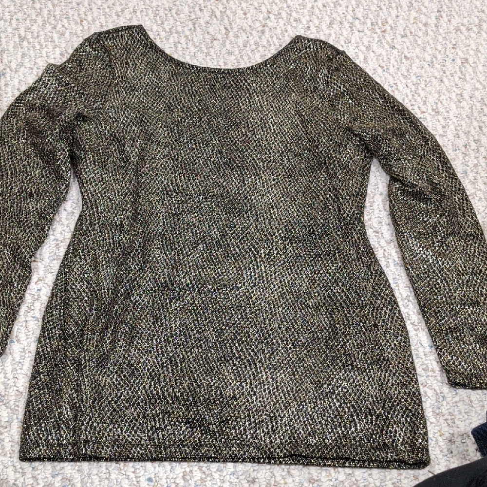 Cache Metallic Sparkly Glitter Black Gold Top